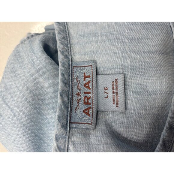 Ariat Boho Western Chambray Top Womens Large Paisley Ruffle Festival - Picture 4 of 10